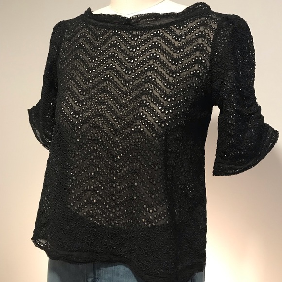 JOIE 100% silk Black Fanny Eyelet Blouse ▪️sz XS - Picture 3 of 8